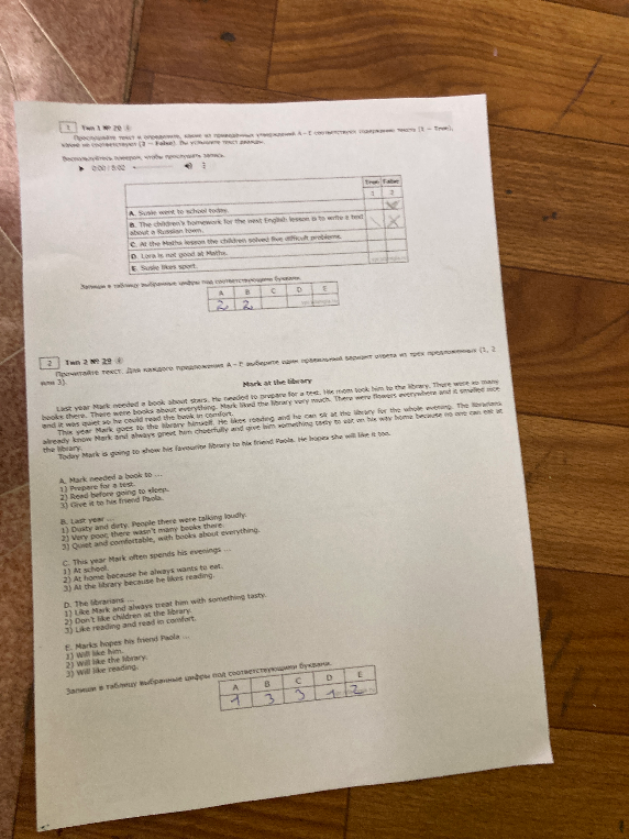 Прочитайте текст. Для каждого предложения А – Е выберите один правильный вариант ответа из трех предложенных (1, 2 или 3). Mark at the library