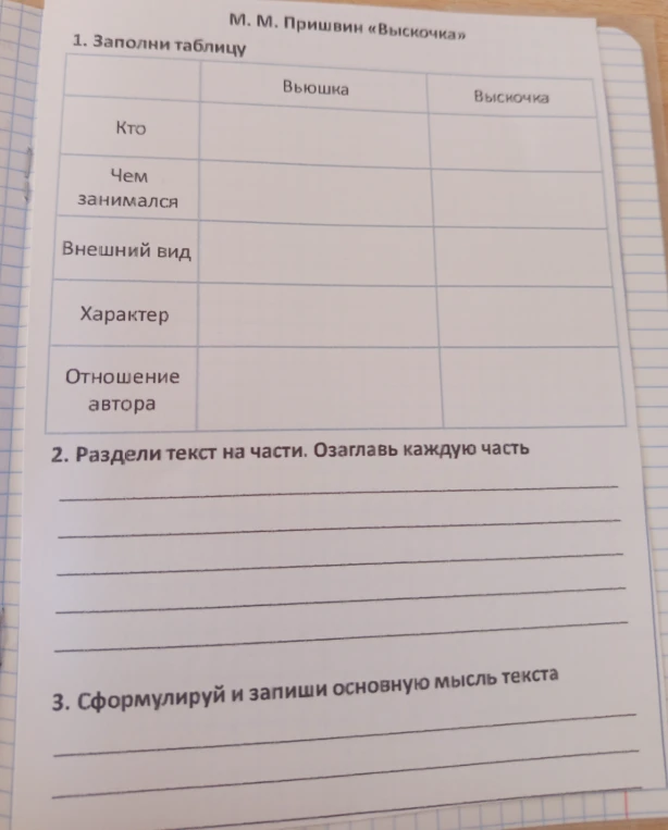 М. М. Пришвин «Выскочка» 1. Заполни таблицу
