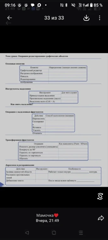 Тема урока: Операции редактирования графических объектов. Основные понятия: Графический редактор, Растровое изображение, Пиксель, Редактирование изображения